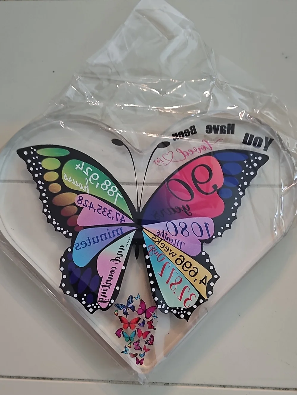 NEW 90th Birthday Heart Butterfly Plexiglass - Multicolor